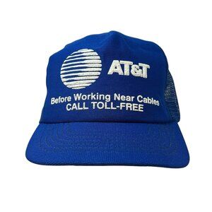 AT&T Vintage Mesh Snapback Trucker Hat Cap Dad 80s Logo Blue Call Before You Dig